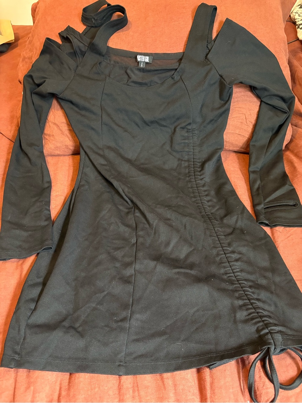 POSTER GIRL Black Cold-Shoulder Mini Dress - Picture 2 of 3